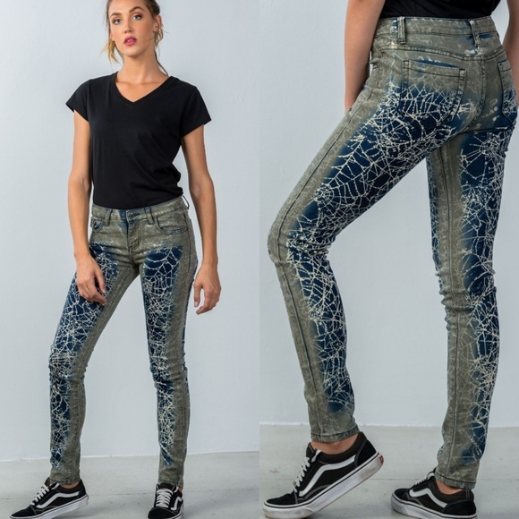 💛Gray Paint Splatter Tie Dye Skinny Jeans - Picture 2 of 3